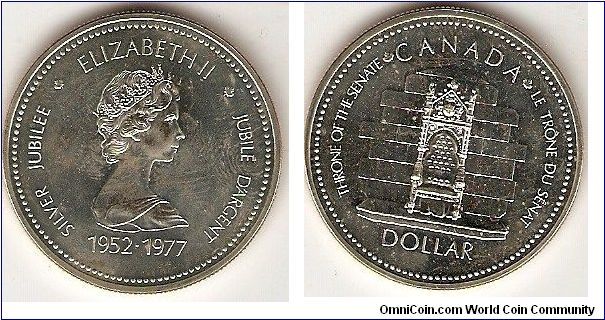 Silver dollar
Silver jubilee of queen Elizabeth II
Throne of the Senate
effigy of Elizabeth II by Arnold Machin