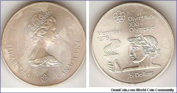 5 silver dollars
XXI Olympiad Montreal 1976
Greek athlete with torch