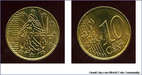 10c 
The sower, a theme carried over from the former franc
Map of the community & Value