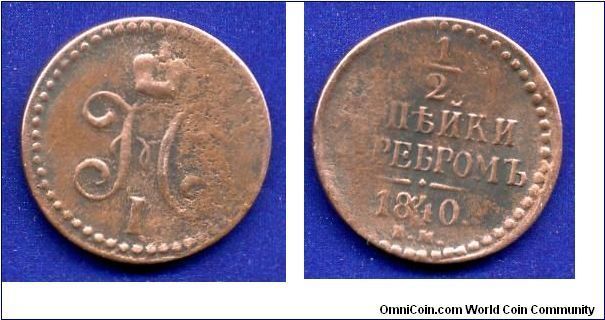 1/2 kopeek (denga) on silver.
Nikolaus I (1825-1855).



Cu.