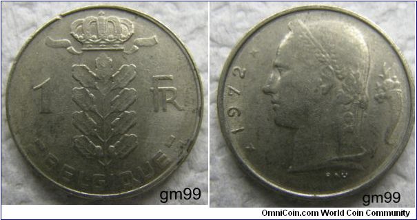 1 Franc (Copper-Nickel) : 1950-1979
Obverse: Crowned sprig,
 1 FR BELGIQUE
Reverse: Laureated head left, cornucopiae behind,
date