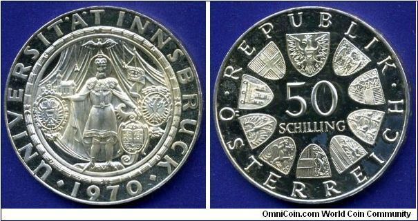 50 Shilling.
Austrian republic.
University of Innsbruck.
PROOF Like.


Ag900f. 20gr.