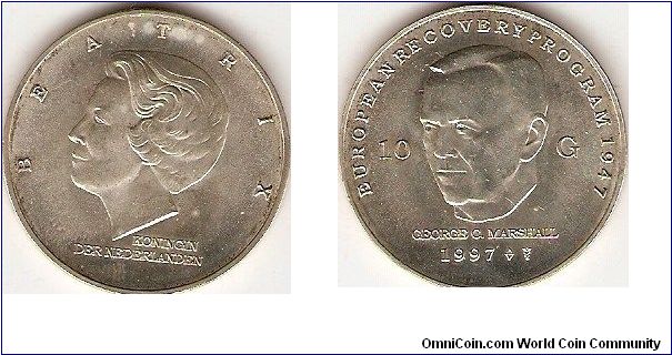 10 gulden
George Marshall / European recovery Program
Queen Beatrix