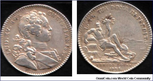 Franco American silver jeton. Issued in 1725 in relation to the French American colonies.