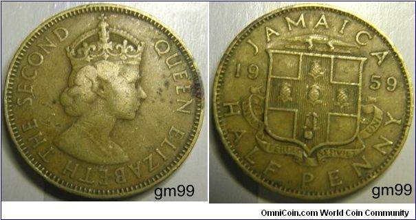 QUEEN ELIZABETH II, JAMAICA, HALF PENNY, Date: