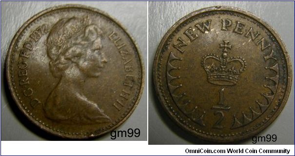1/2 New Penny. QUEEN ELIZABETH II, FACE RIGHT. REVERSE: NEW PENNY, CROWN IN CENTER, 1/2