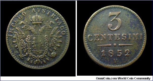 Lombardy-Venetia - Francis Joseph I Haubsburg - 3 Centesimi II type - Venice mint - Copper