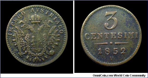 Lombardy-Venetia - Francis Joseph I Haubsburg - 3 Centesimi II type - Venice mint - Copper