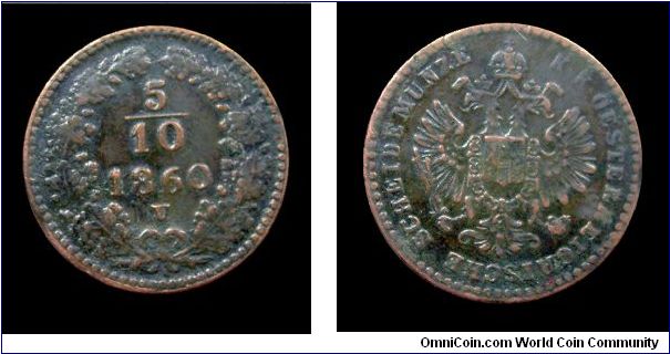 Coinage for Austrian Empire - Francis Joseph I - 1/2 Kreutzer - Venice mint - Copper