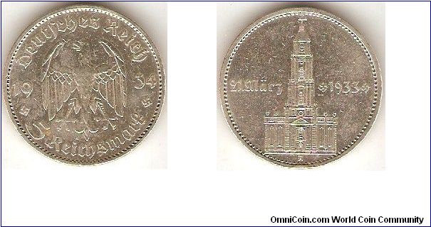 5 reichsmark
Potsdam Garrison Church
Date of Nazi-take-over