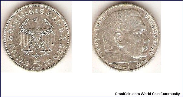 5 reichsmark
Paul von Hindenburg