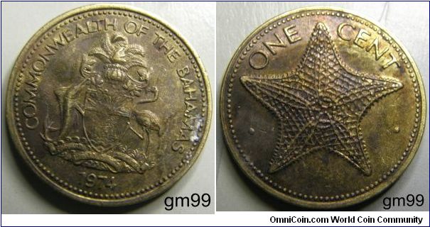 Nice tones. Bahamas km59 1 Cent (1974-1985)