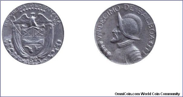 Panama, 1/10 balboa, 1973, Cu-Ni-Cu, Vasco Nunez de Balboa.                                                                                                                                                                                                                                                                                                                                                                                                                                                         