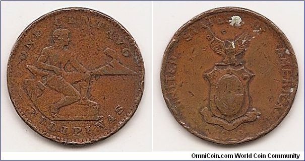1 Centavo
KM#179
5.3000 g., Bronze, 25 mm. Obv: Male seated beside hammer
and anvil Rev: Eagle above shield
