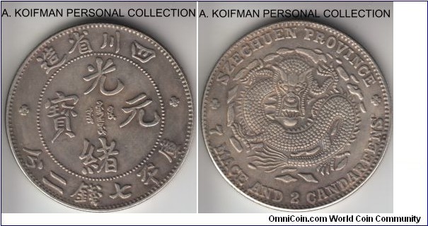 Y#238, (1901-08) China Szechuan province dollar; silver, reeded edge; modern counterfeit - smaller then it should be - 23.7 gr, the rim not matching overall wear and looks to be cast rather then struck.
