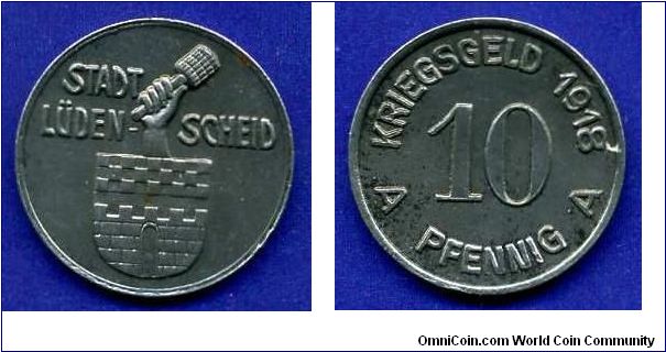10 pfennig notgeld.
Luden-Scheid.


Fe.