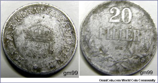 Hungary km498 20 Filler (1914-1921) iron