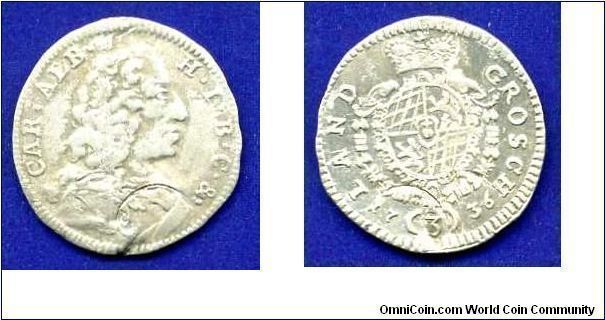 3 kreuzer (Land Grosch).
Duche of Bavaria (Land coin).
Carl Albreht IV.


Ag375f. 1,41gr.
