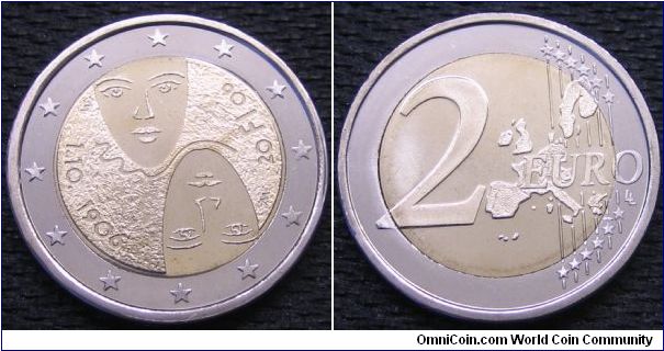 2 euro commemorating 90 years since parliamentary reform and equal suffrage.