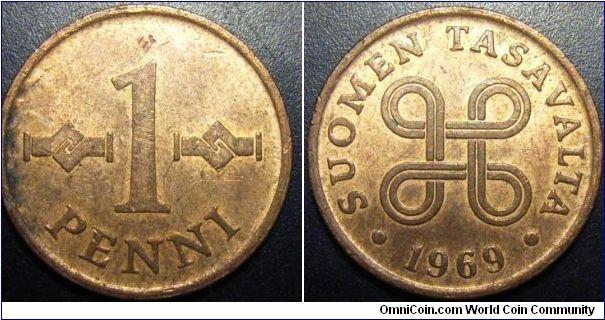 Finland 1969 1 penni. Struck in copper.