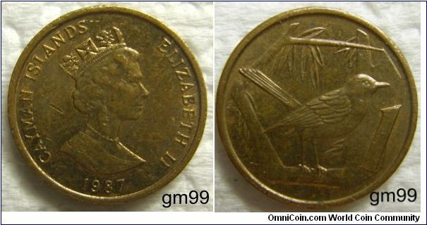 1 Cent (Bronze) Obverse:Crowned head of Queen Elizabeth II right,
CAYMAN ISLANDS ELIZABETH II date 
Reverse:Great Caiman Thrush standing right on branch,
1