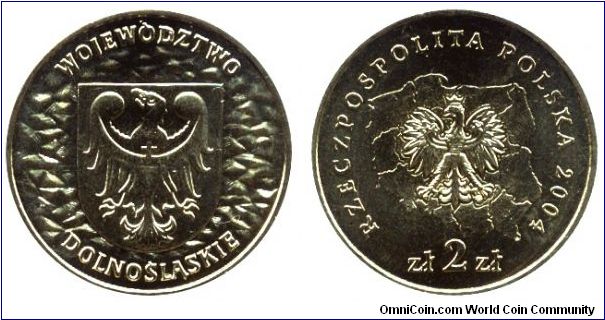 Poland, 2 zlote, 2004, Dolnoslaskie County.                                                                                                                                                                                                                                                                                                                                                                                                                                                                         