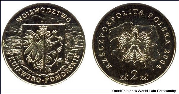 Poland, 2 zlote, 2004, Kujawsko-Pomorskie County.                                                                                                                                                                                                                                                                                                                                                                                                                                                                   