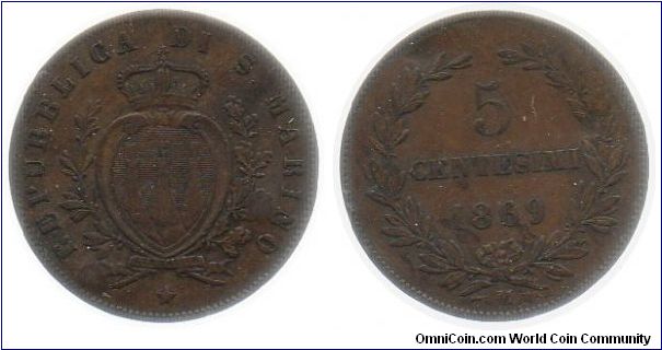 1869 5 centesimi