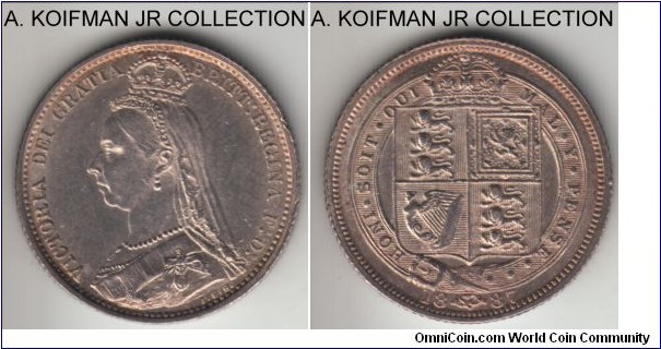 KM-759, 1887 Great Britain 6 pence; silver, reeded edge; Victoria, withdrawn type, JEB on trancation, a super-combo of die problems with die breaks or re-cuting of the dies, average uncirculated.