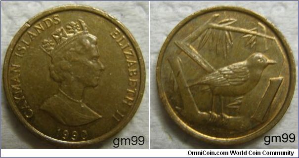 1 Cent (Bronze) Obverse:Crowned head of Queen Elizabeth II right,
CAYMAN ISLANDS ELIZABETH II date 
Reverse:Great Caiman Thrush standing right on branch,
1