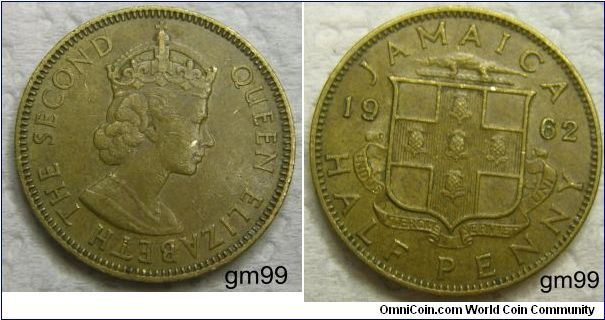 QUEEN ELIZABETH II, JAMAICA, HALF PENNY