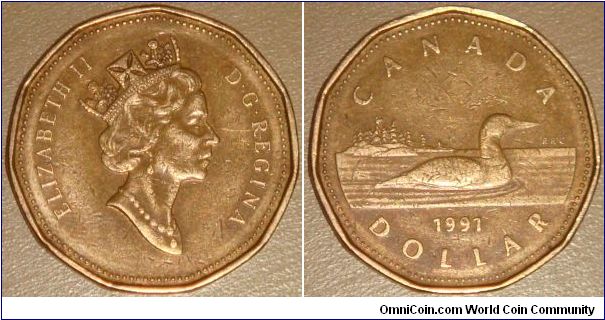Canada, 1 dollar, 1991 (1990-2003) Regulation Coin Loonie