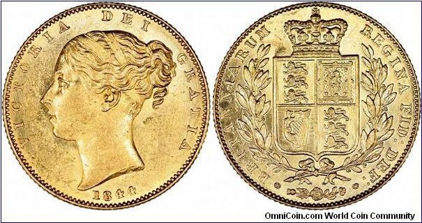 In common with all the other dates of 'First Head' shield sovereigns from 1838 to 1848, the portrait is not only slightly smaller, but also in slightly higher relief. Trying to spot the differences in detail is quite difficult, but it is very easy to sort them by sight, because once you get used to looking at the different variations, you should be able to recognise the first head instantly.
All these early shields are now in strong demand, especially in top grades, and we are always interested