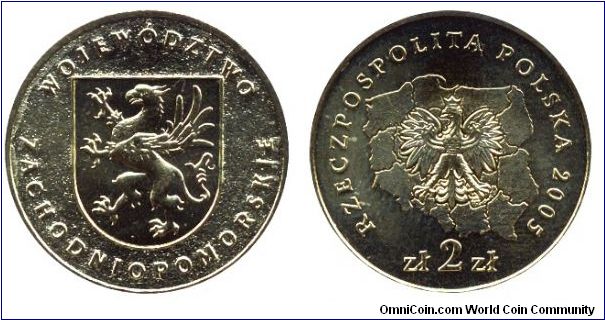 Poland, 2 zlote, 2005, Zachodnipomorskie County.                                                                                                                                                                                                                                                                                                                                                                                                                                                                    