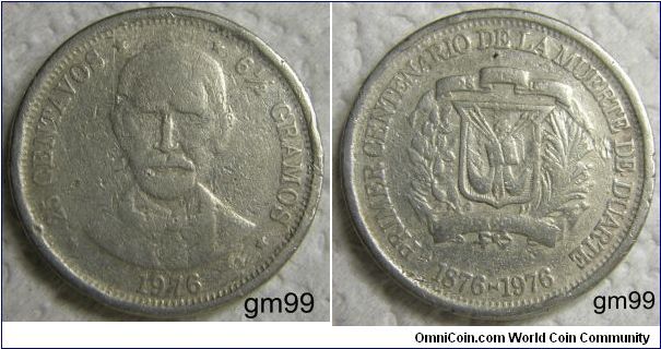Dominican Republic km43 25 Centavos (1976) Centennial