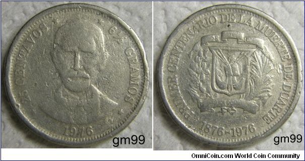 Dominican Republic km43 25 Centavos (1976) Centennial