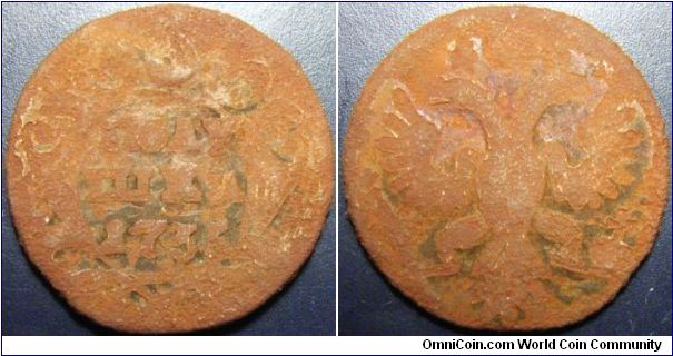 Russia 1735 polushka. Poor condition.