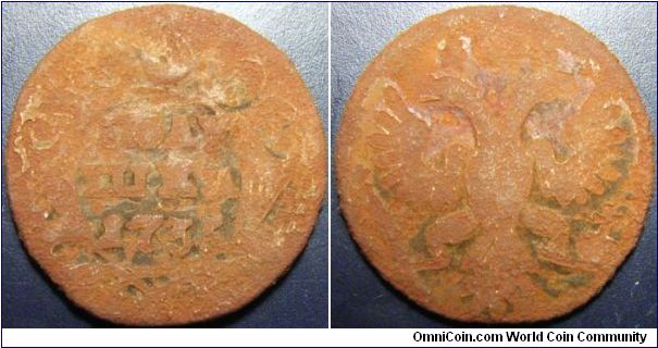 Russia 1735 polushka. Poor condition.