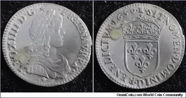 France 1659 1/12 ecu. Plugged. Weight: 2.17g