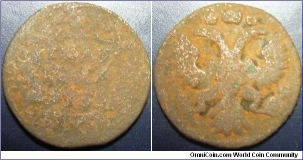 Russia 1735 polushka. Extremely poor condition.