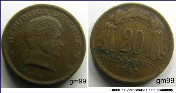 km#177 20 Centavos (1942-1953)