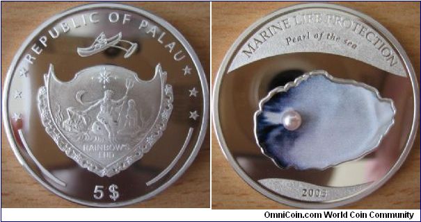 5 Dollars - Pearl of the sea - 25 g Ag 925 (with real pearl) - mintage 2,500