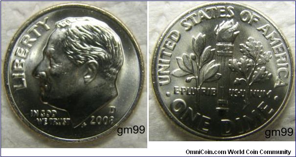 First one right out of the roll. Franklin Delano Roosevelt Dime, 10 CENTS. 2008D-Mintmark: D (for Denver) above the date