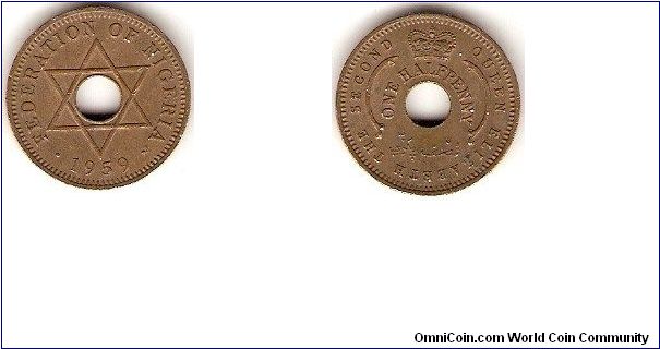 Federation of Nigeria
one halfpenny
Queen Elizabeth II