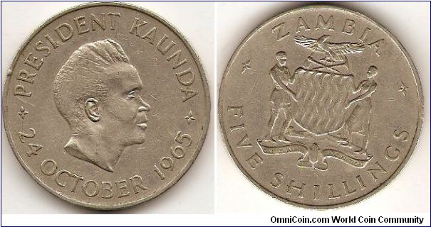 5 shillings
Kenneth Kaunda
24 October 1965, first anniversary of independence