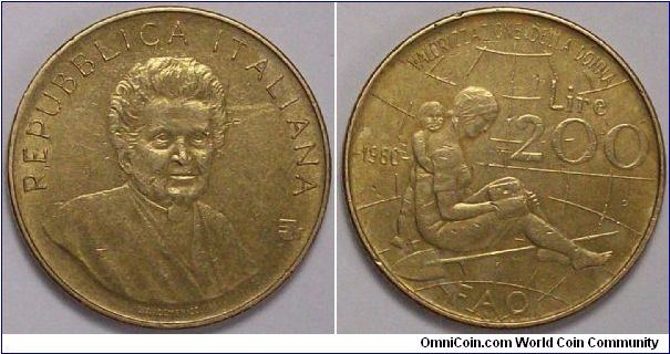 200 Lire - FAO
International Women's Year - Maria Montessori