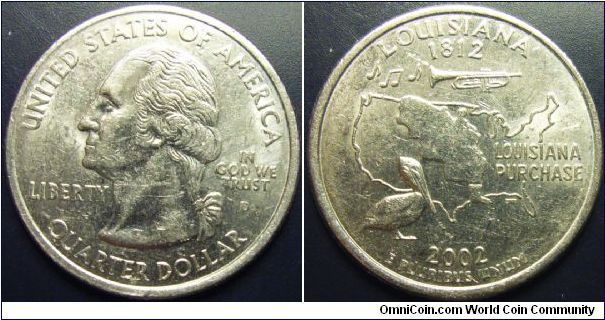 US 2002 quarter dollar, commemorating Louisiana, mintmark D. Special thanks to slowly but surely!
