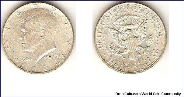 silver half dollar
John F. Kennedy
with verdigris