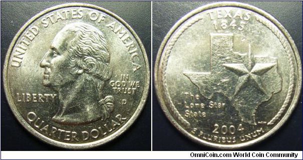 US 2004 quarter dollar, commemorating Texas, mintmark D. Special thanks to slowly but surely!