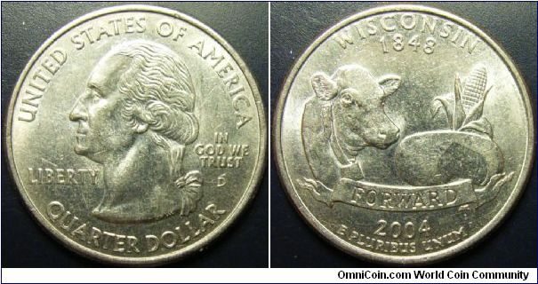 US 2004 quarter dollar, commemorating Wisconsin, mintmark D. Special thanks to slowly but surely!